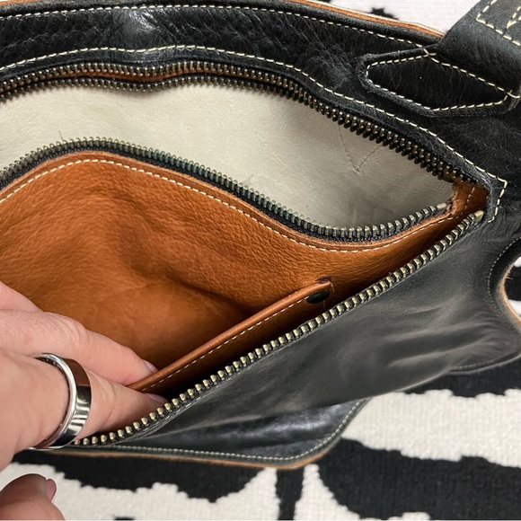 Vintage Boho Leather Inlay Leather Design Hippie Saddle Bag Crossbody Purse - Picture 8 of 13